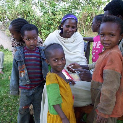 Coffee farmers and their children in Ethiopia